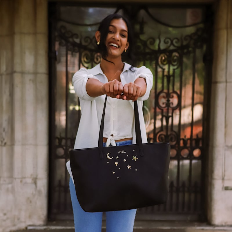 Thumbnail of Anya Star Studded Tote Bag | Black & Gold image