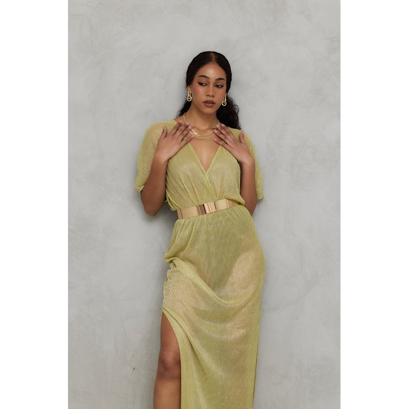 Aphrodite Sheer Lurex Maxi Dress In Chartreuse Green | Why Mary | Wolf &  Badger