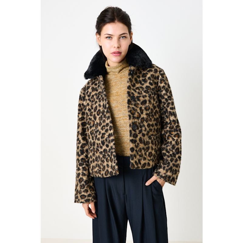 Thumbnail of Apple Animal Teddy Faux Fur Collar Jacket - Black image