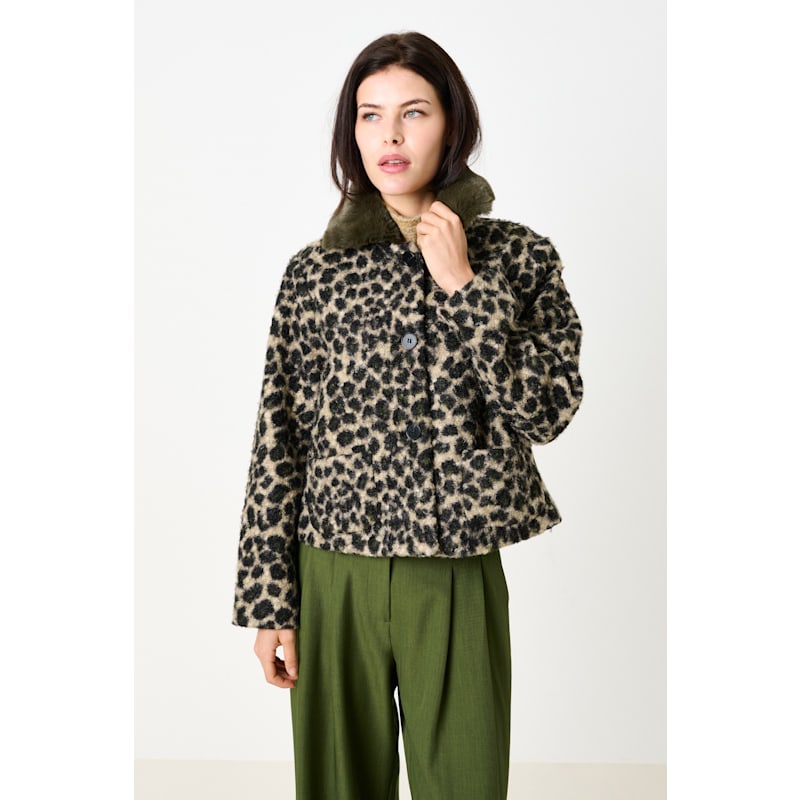 Thumbnail of Apple Animal Teddy Faux Fur Collar Jacket - Green image