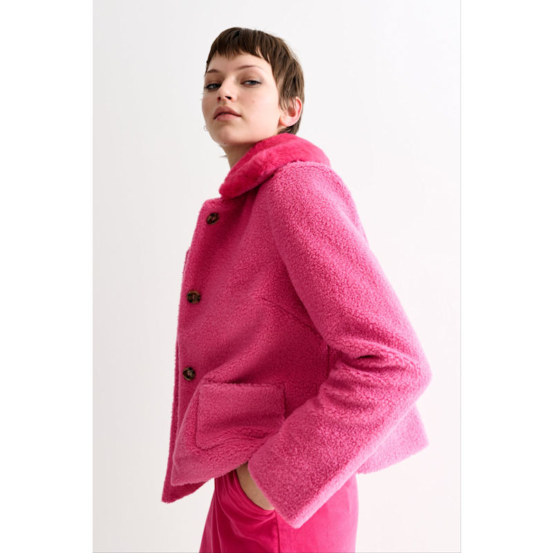 Thumbnail of Apple Borg Faux Fur Collar Cropped Jacket – Pink image