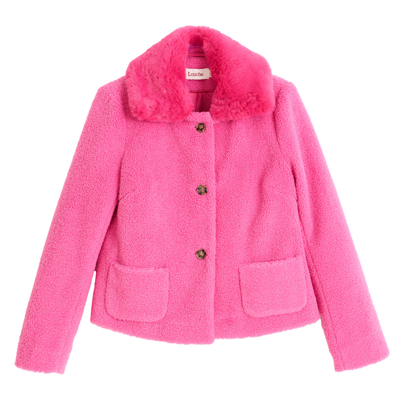 Thumbnail of Apple Borg Faux Fur Collar Cropped Jacket – Pink image