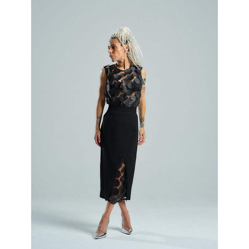 Thumbnail of Appliqué-Detailed Mesh Top & Pencil Skirt Co-Ord Set image