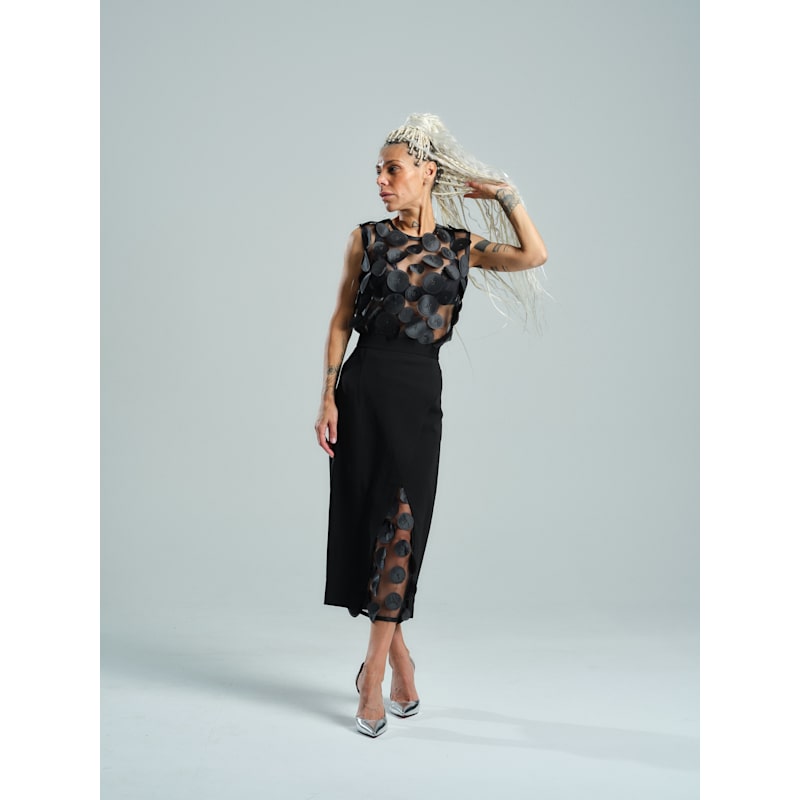 Thumbnail of Appliqué-Detailed Mesh Top & Pencil Skirt Co-Ord Set image