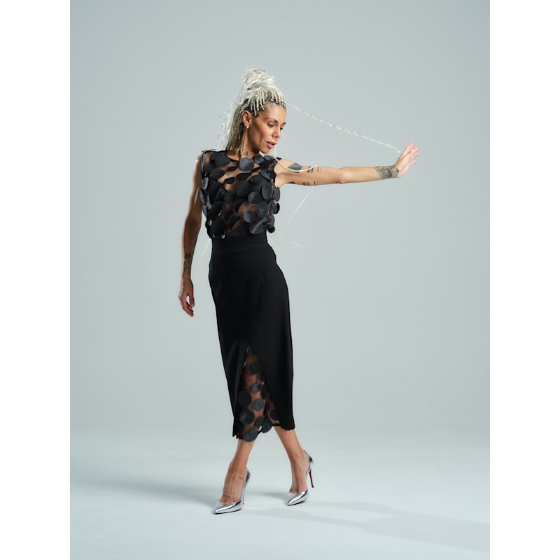 Thumbnail of Appliqué-Detailed Mesh Top & Pencil Skirt Co-Ord Set image