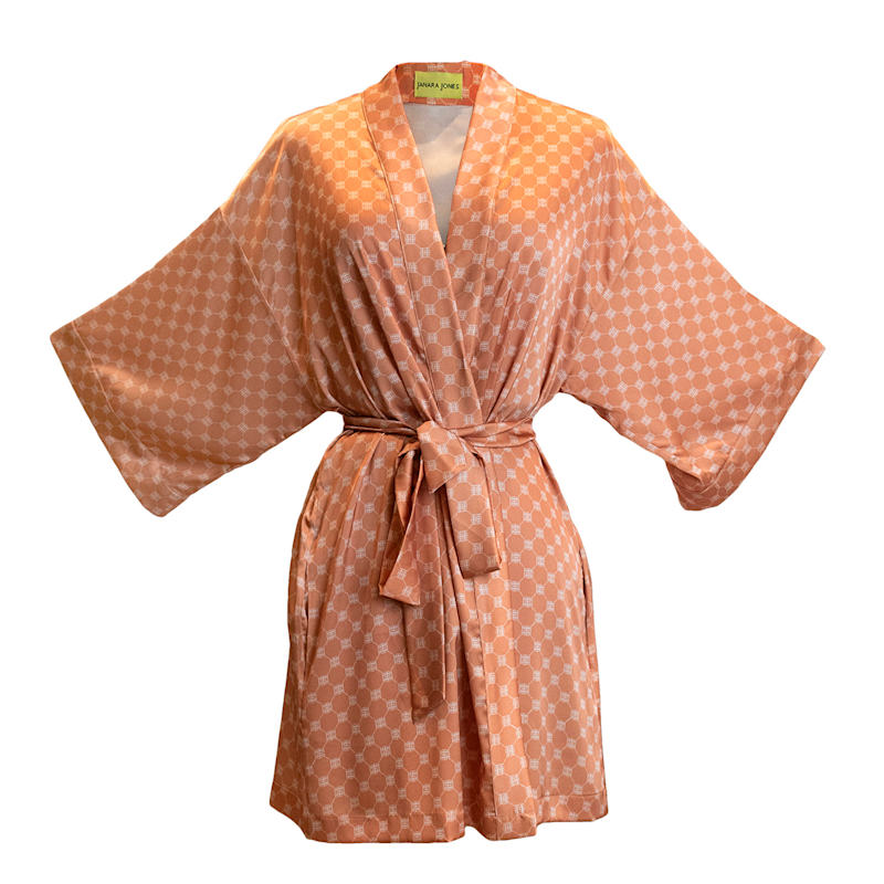 Thumbnail of Apricot Satin Long Sleeve Short Robe image