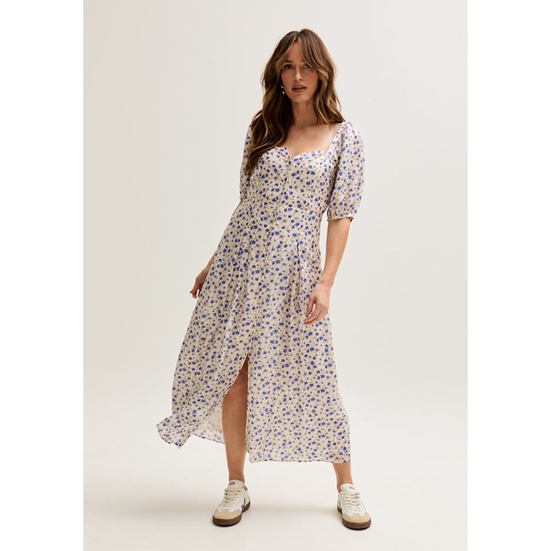 Thumbnail of April Button Front Floral Print Midi Dress In Multi image