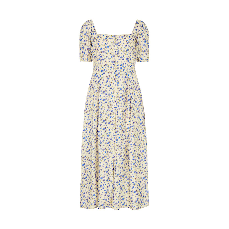 Thumbnail of April Button Front Floral Print Midi Dress In Multi image