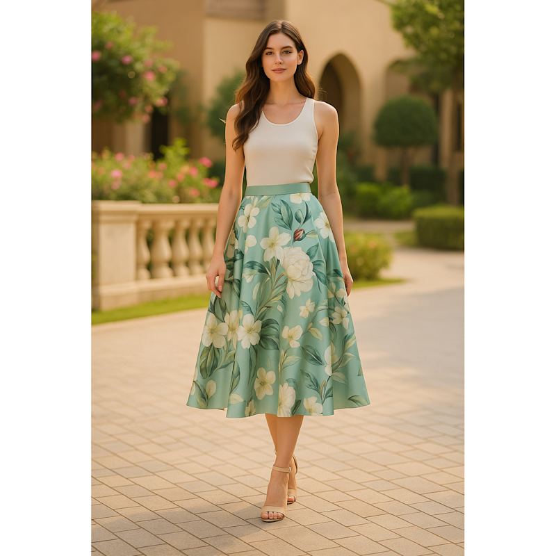 Acka. flower satin skirt 新品未使用サイズ1 Multi Green Begonia Floral Ida Midi Skirt | Hyacinth House