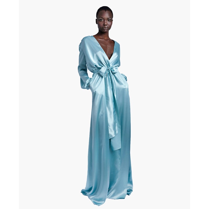 Aqua Silky Robe Gown | NARCES | Wolf & Badger