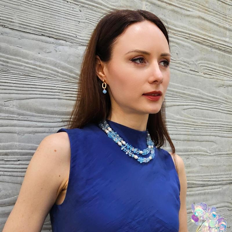 Thumbnail of Aquamarine With Freshwater Pearls Double Layers Necklace image