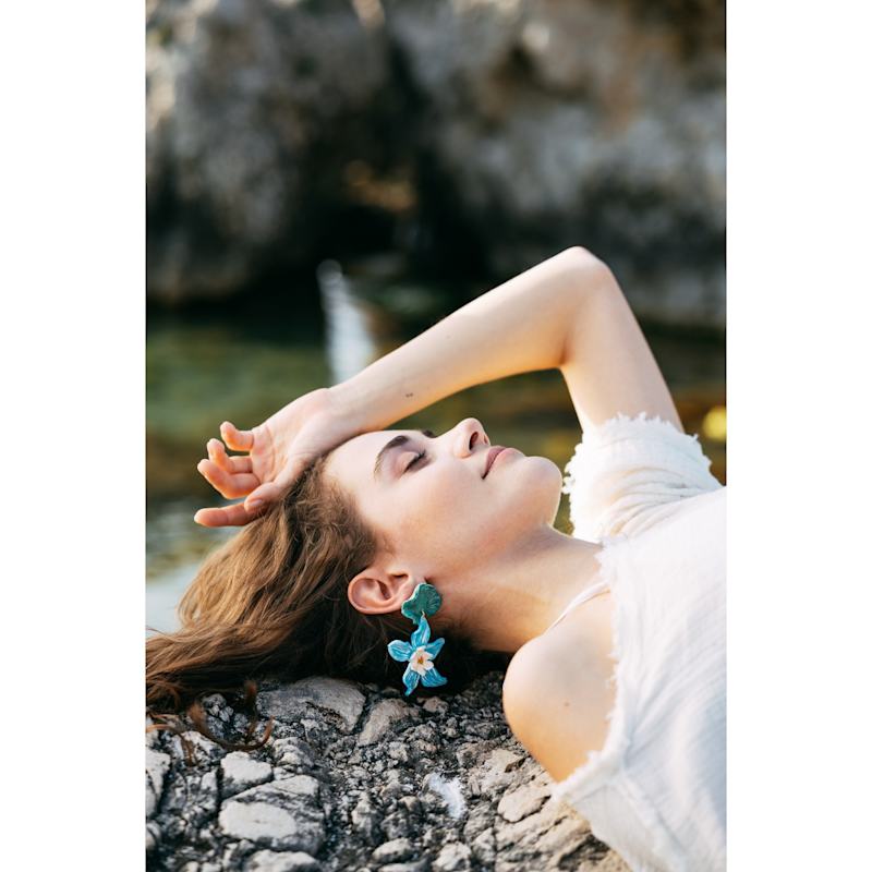 Thumbnail of Aquarelle - Flower & Lily Pad Earrings image