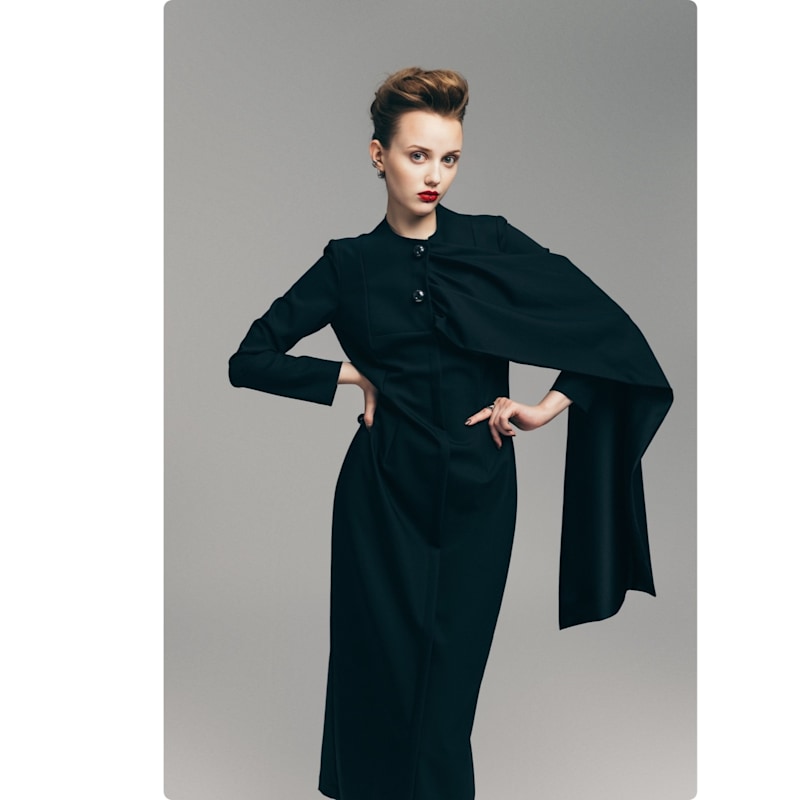 Architectural Cape Sheath Midi Dress Black | Julia Allert | Wolf & Badger