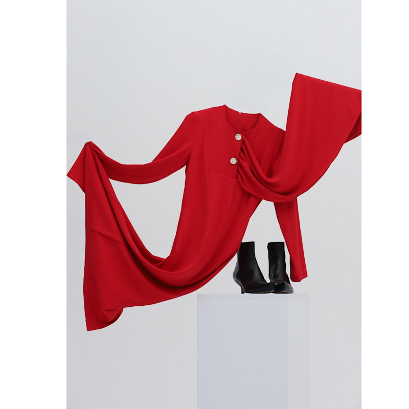 Thumbnail of Architectural Cape Sheath Midi Dress Red image