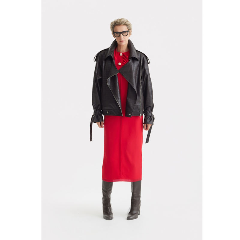 Thumbnail of Architectural Cape Sheath Midi Dress Red image