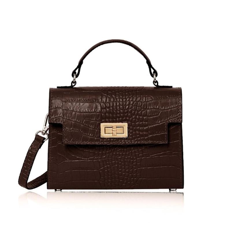 Thumbnail of Ardea Croc Top Handle Handbag In Chocolate Brown image