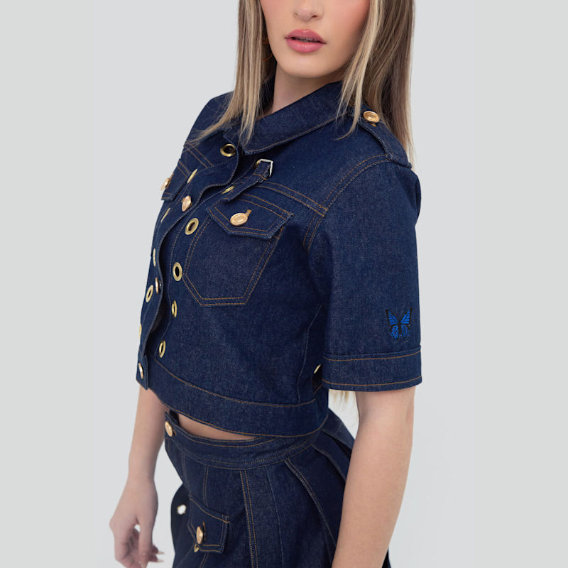 Thumbnail of Aria Grommet Denim Cropped Shirt image
