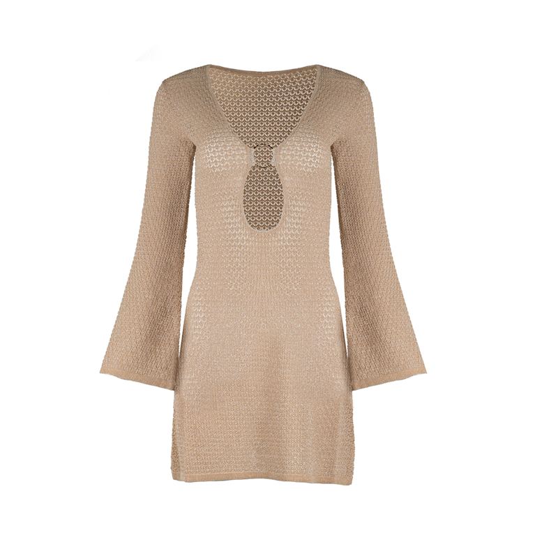 Thumbnail of Ariana Long Sleeve Mini Dress - Gold Metallic image