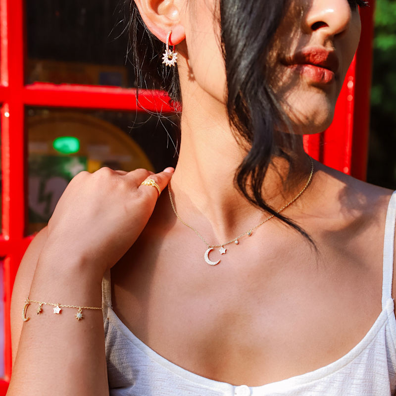 Thumbnail of Ariya Moon & Star Charm Necklace | Gold Plated image