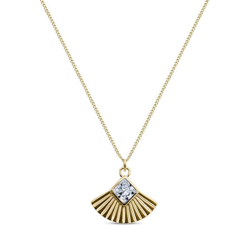 Thumbnail of Art Deco Gemstone Fan Charm Pendant Necklace - Gold image