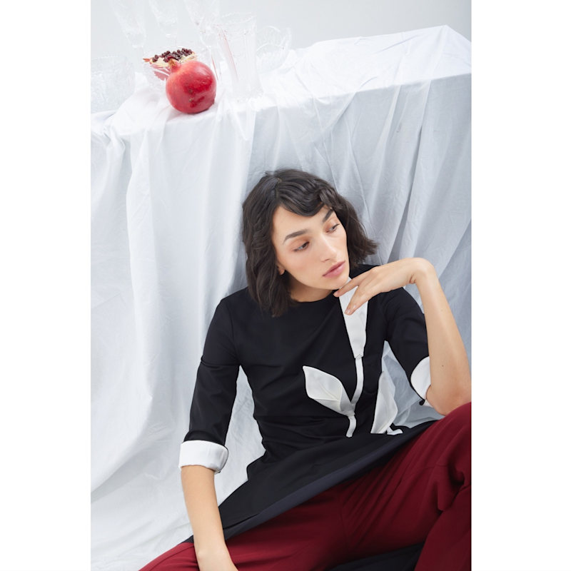 Thumbnail of Art-Inspired Semi-Fitted Three-Quarter Sleeves Dress - Black image