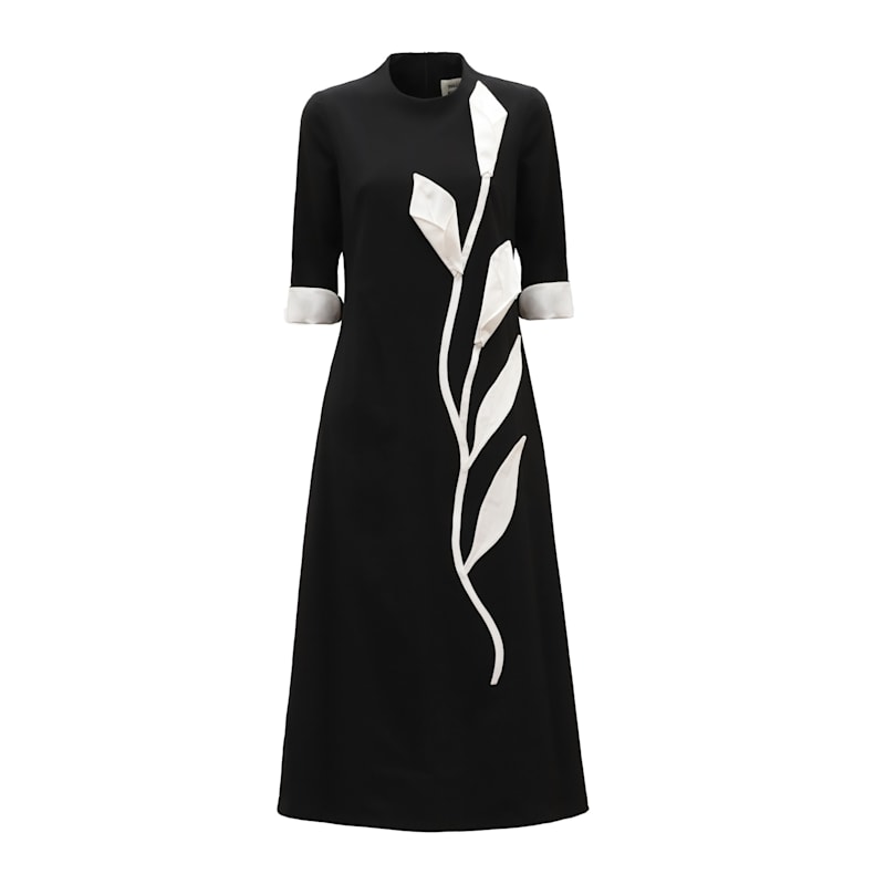 Art-Inspired Semi-Fitted Three-Quarter Sleeves Dress - Black