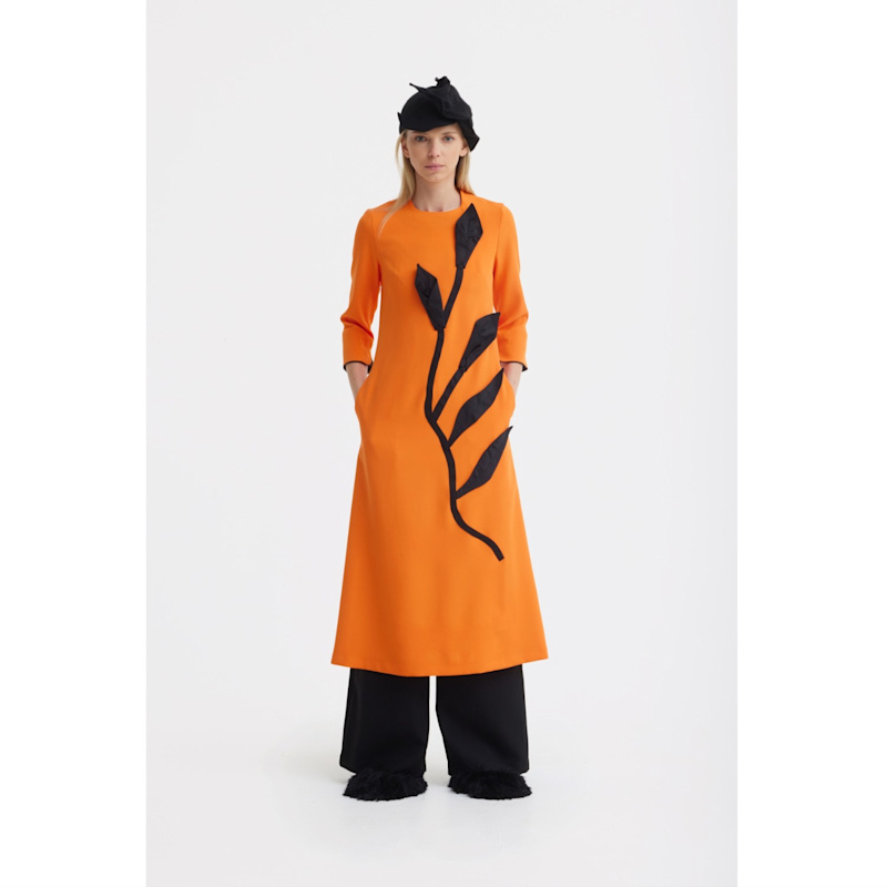 Thumbnail of Art-Inspired Semi-Fitted Three-Quarter Sleeves Dress - Orange image
