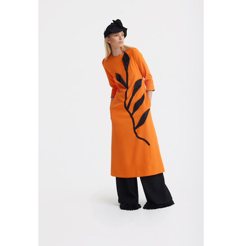 Thumbnail of Art-Inspired Semi-Fitted Three-Quarter Sleeves Dress - Orange image