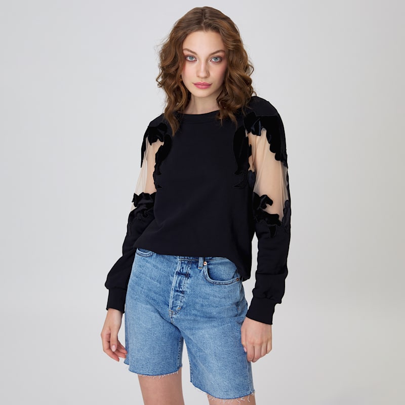 Thumbnail of Artist Black Cotton Embroidery Cutout Office Daywear Sweater image