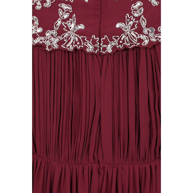 Aruna Burgundy Embellished Cape Sleeve Maxi Dress | Frock and Frill