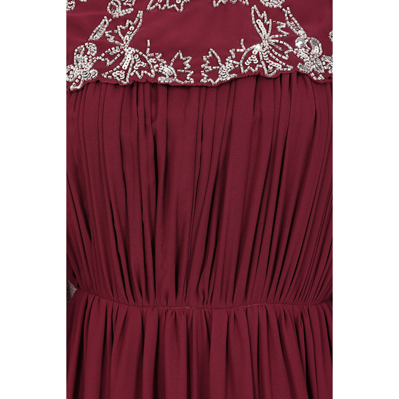 Thumbnail of Aruna Burgundy Embellished Cape Sleeve Maxi Dress image