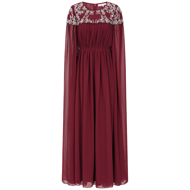 Frock And Frill Embellished Cape Sleeve Maxi Dress - Red