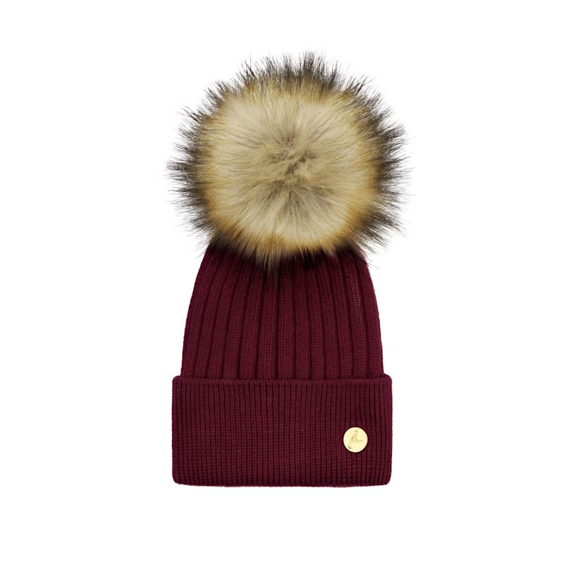 Arundel Cashmere Pom Pom Hat Plum Hortons England Wolf Badger
