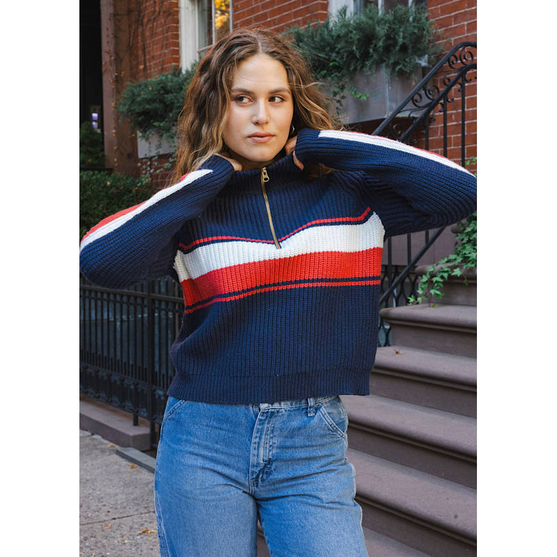Thumbnail of Aspen Quarter Zip - Navy Retro Block image