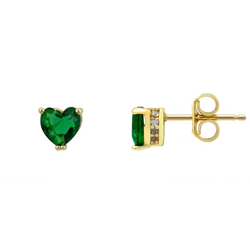Thumbnail of Asscher Cut Heart Stud Earrings Gold Emerald image