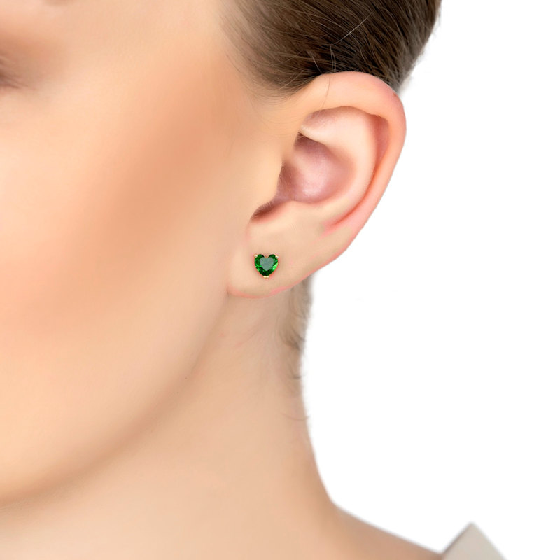 Thumbnail of Asscher Cut Heart Stud Earrings Gold Emerald image