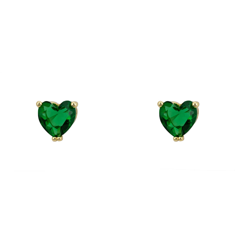 Thumbnail of Asscher Cut Heart Stud Earrings Gold Emerald image