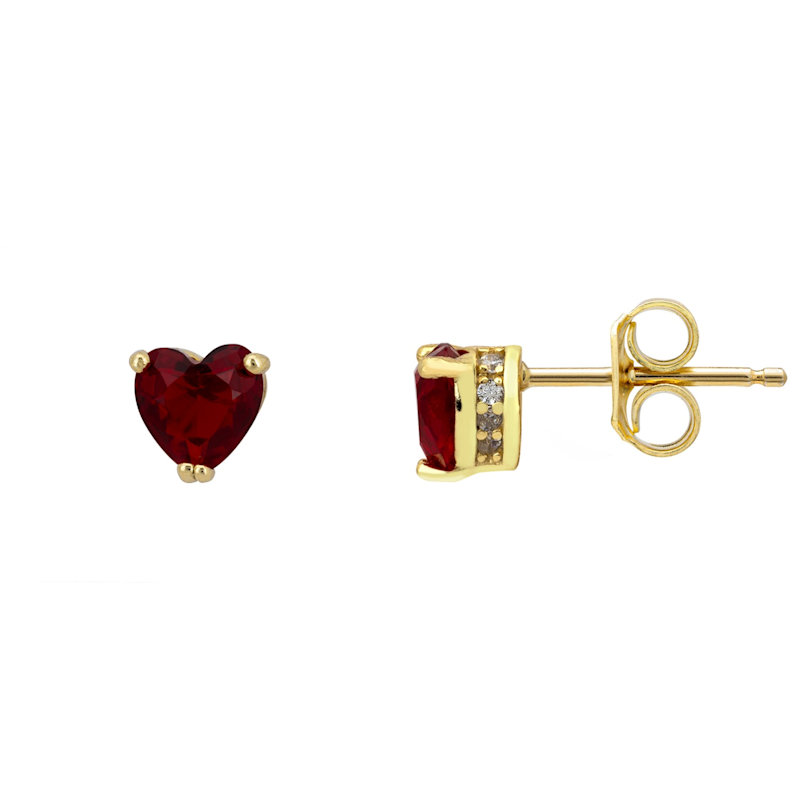 Thumbnail of Asscher Cut Heart Stud Earrings Gold Ruby image