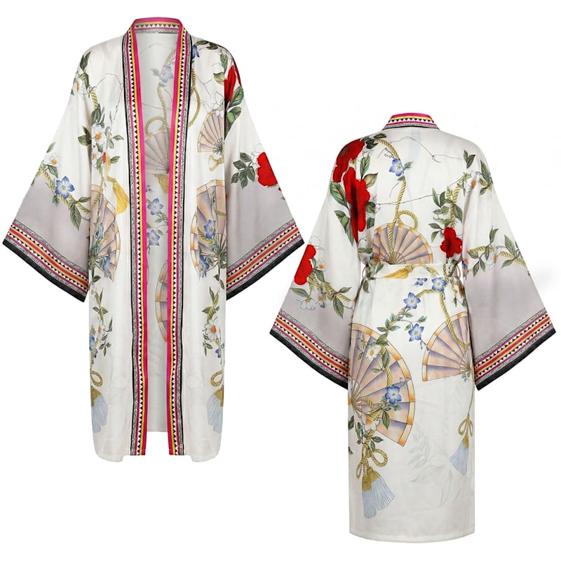 Thumbnail of Assorti Japanese Fan Print Silky Satin Kimono image
