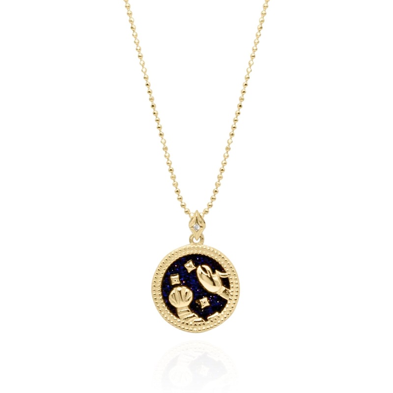 Asta Zodiac Star Sign Necklace Blue Sandstone Gold Plated Cancer