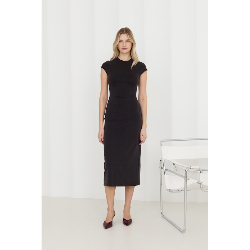 Aster Black Jersey Bodycon Midi Dress With Cap Sleeves | UNDRESS | Wolf &  Badger