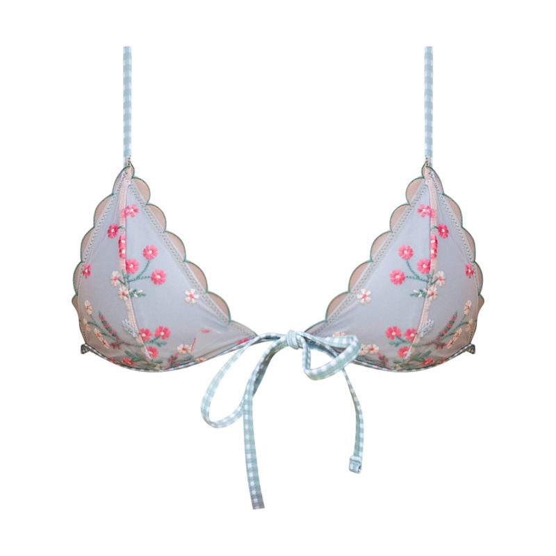 Thumbnail of Aster In Sage Plaid Bikini Top image