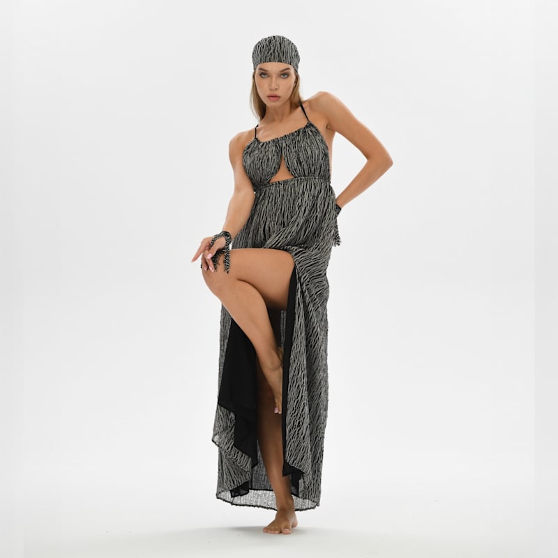 black boho cocktail dress Astral understated jewelry and a