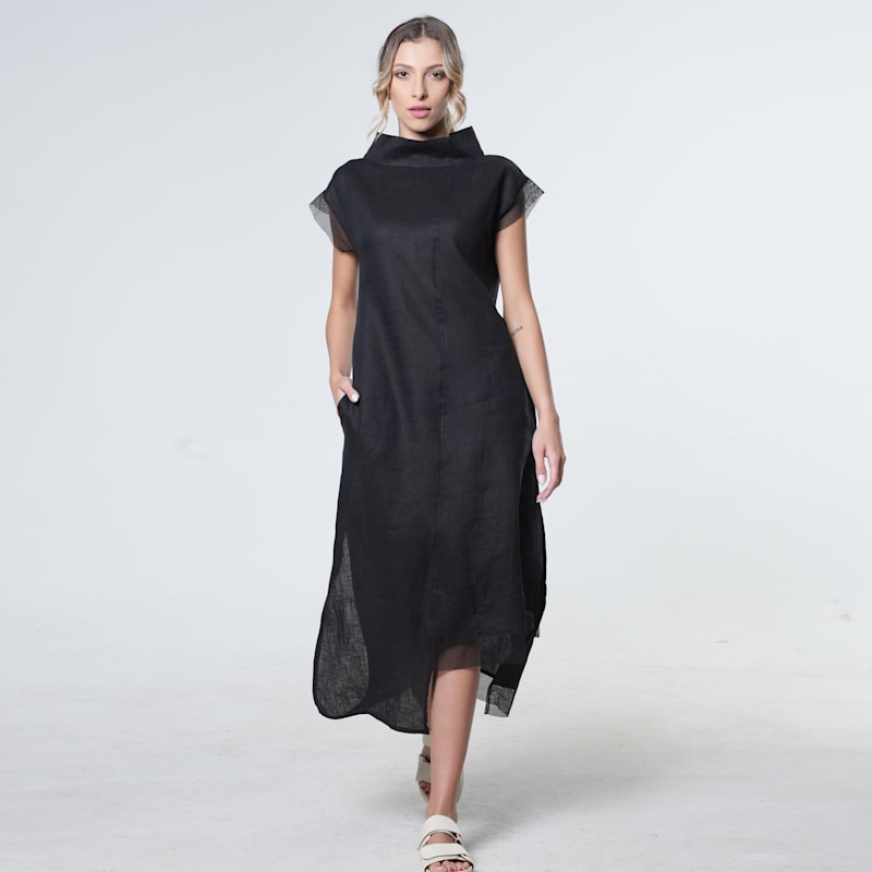 Thumbnail of Asymetric Linen Dress In Black image