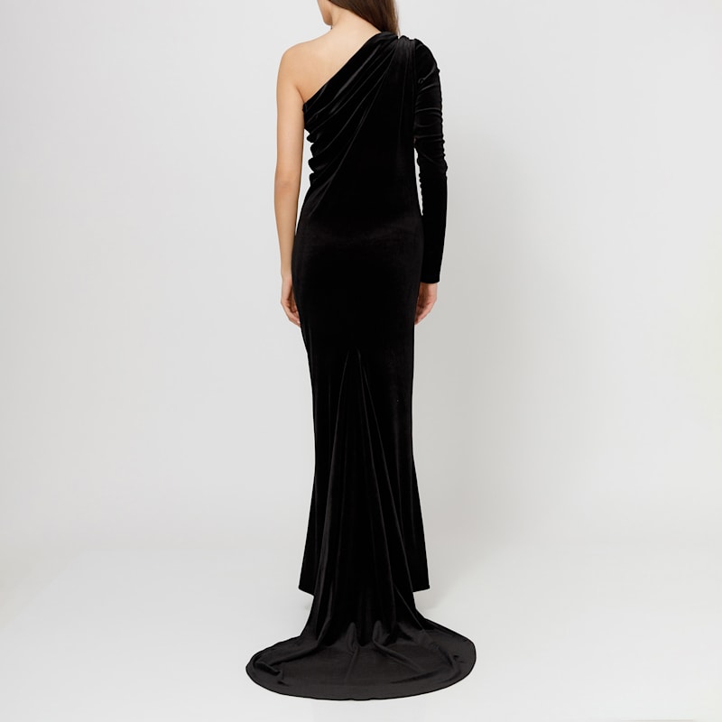 Thumbnail of Asymmetric Black Velvet Gown With Train image