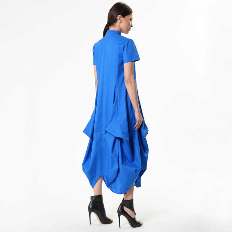 Thumbnail of Asymmetric Collared Dress With Short Sleeves In Blue image