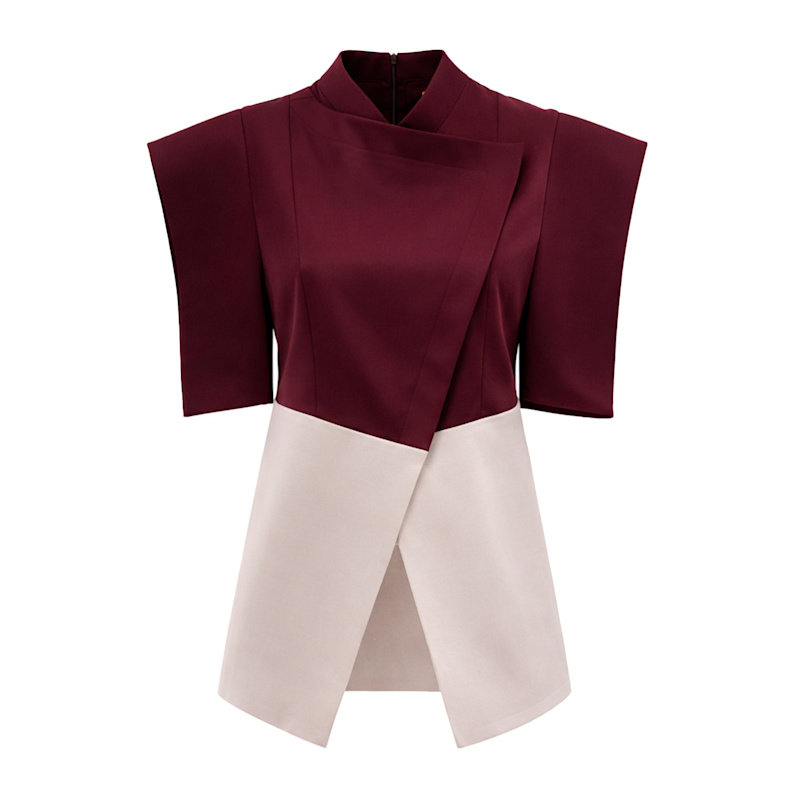 Thumbnail of Asymmetric Colour Block Top – Burgundy & Beige image