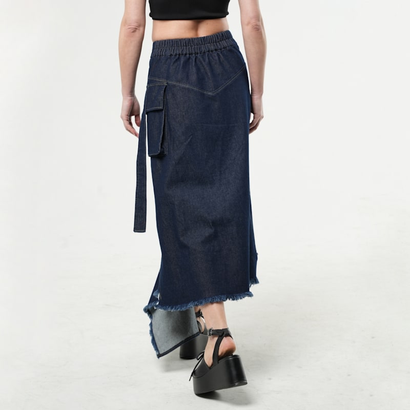 Asymmetric Dark Denim Skirt With Zippers | Metamorphoza | Wolf