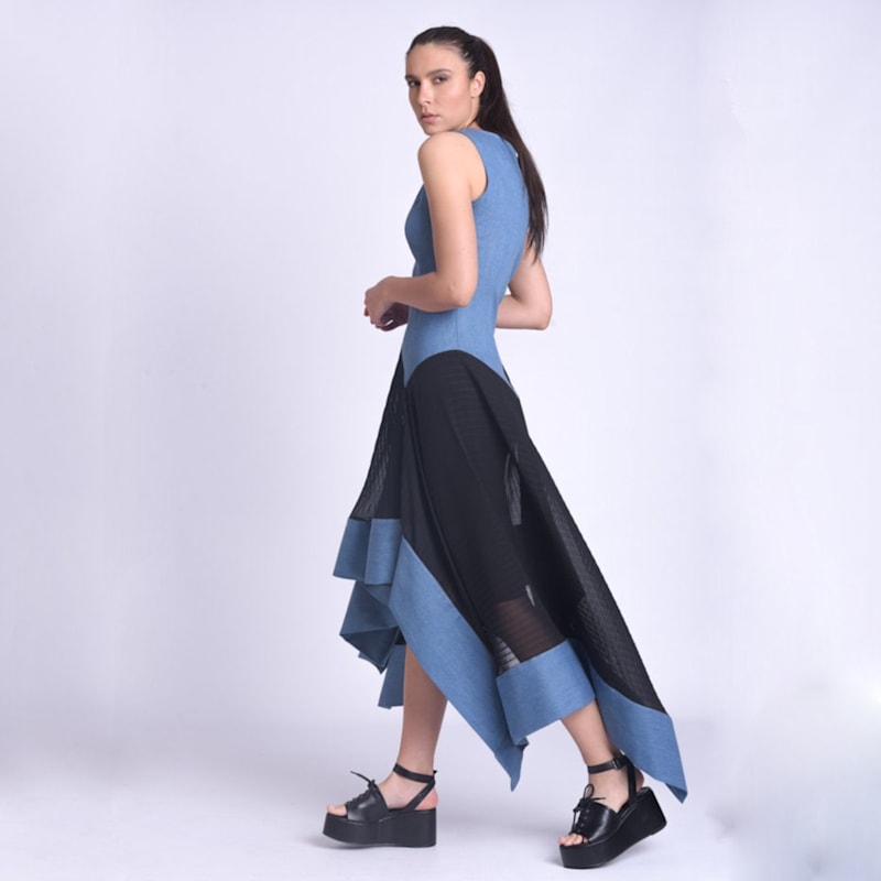 Thumbnail of Asymmetric Denim Chiffon Dress image