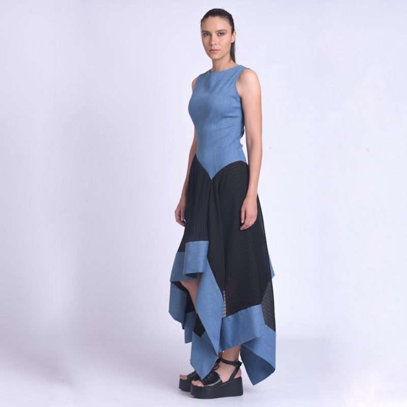 Thumbnail of Asymmetric Denim Chiffon Dress image